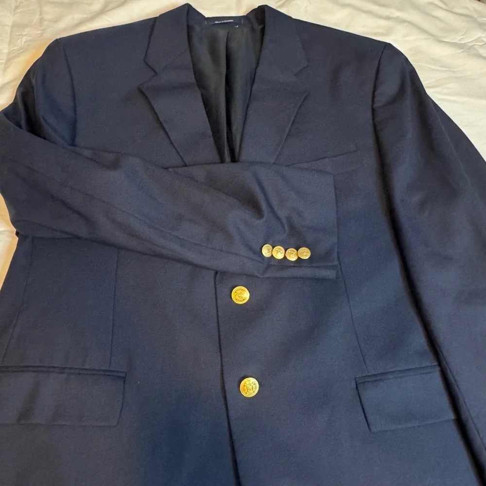 Polo University by Ralph Lauren Mens Navy Blue Pure Wool Blazer Sport Coat 48R